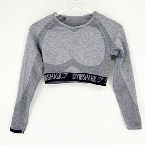 Gymshark Flex Long Sleeve Logo Tape Crop Top S Blue